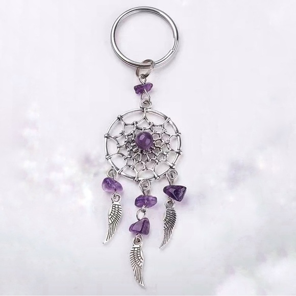 Dream Catcher Native American Keychain Silver Amethyst Purple - Picture 11 of 11
